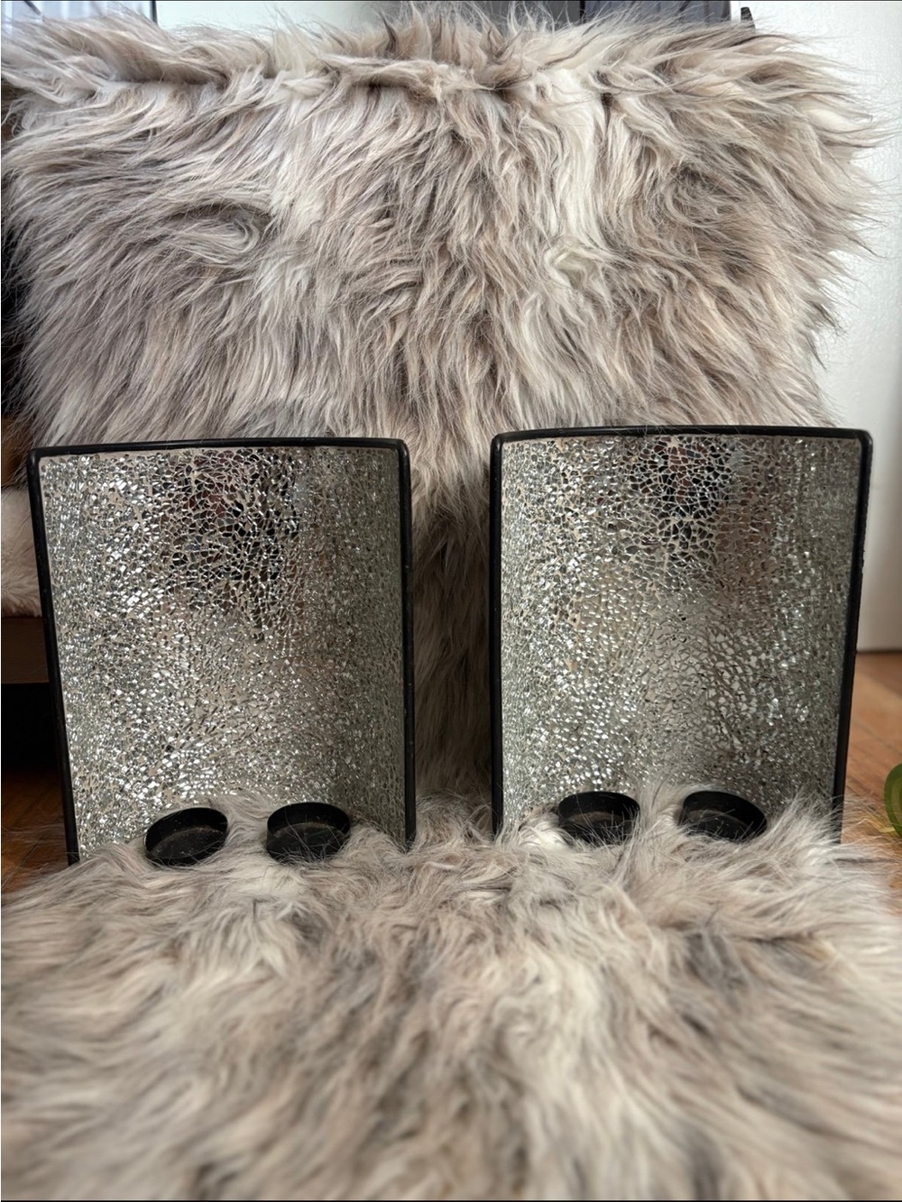 Wall scones glass crackle w/ black metal votive holders home decor#walldecor